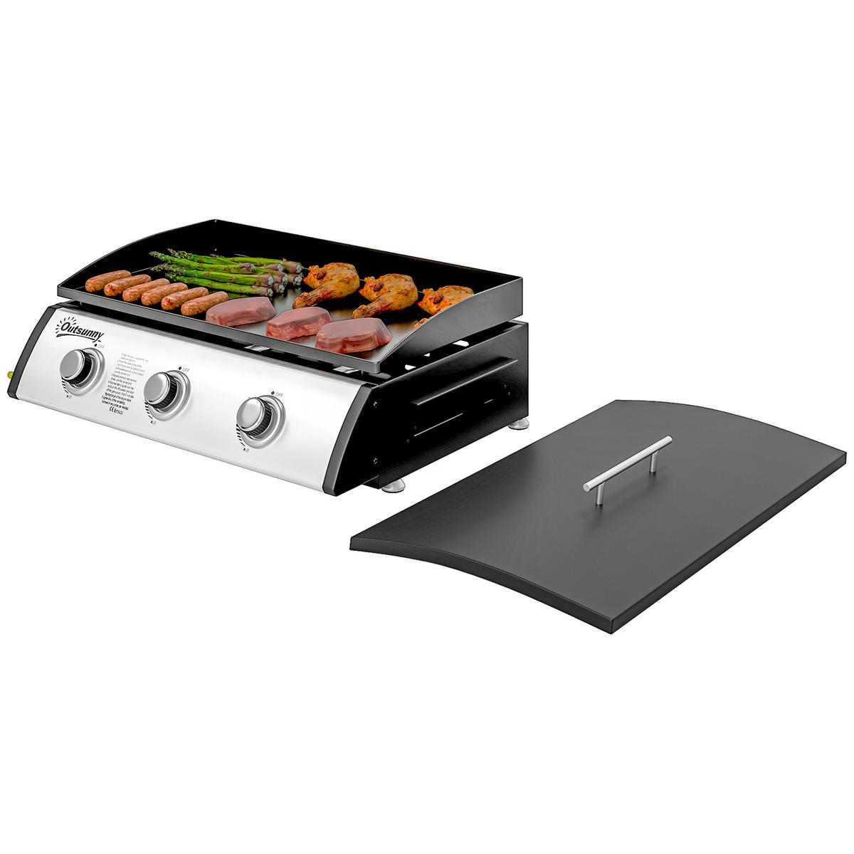 PLANCHA DE-18617 3 Brenner, 7,5 kW, mit Deckel Schwarz - Schwarz, Metall (47/25/63cm) - ComfortXL