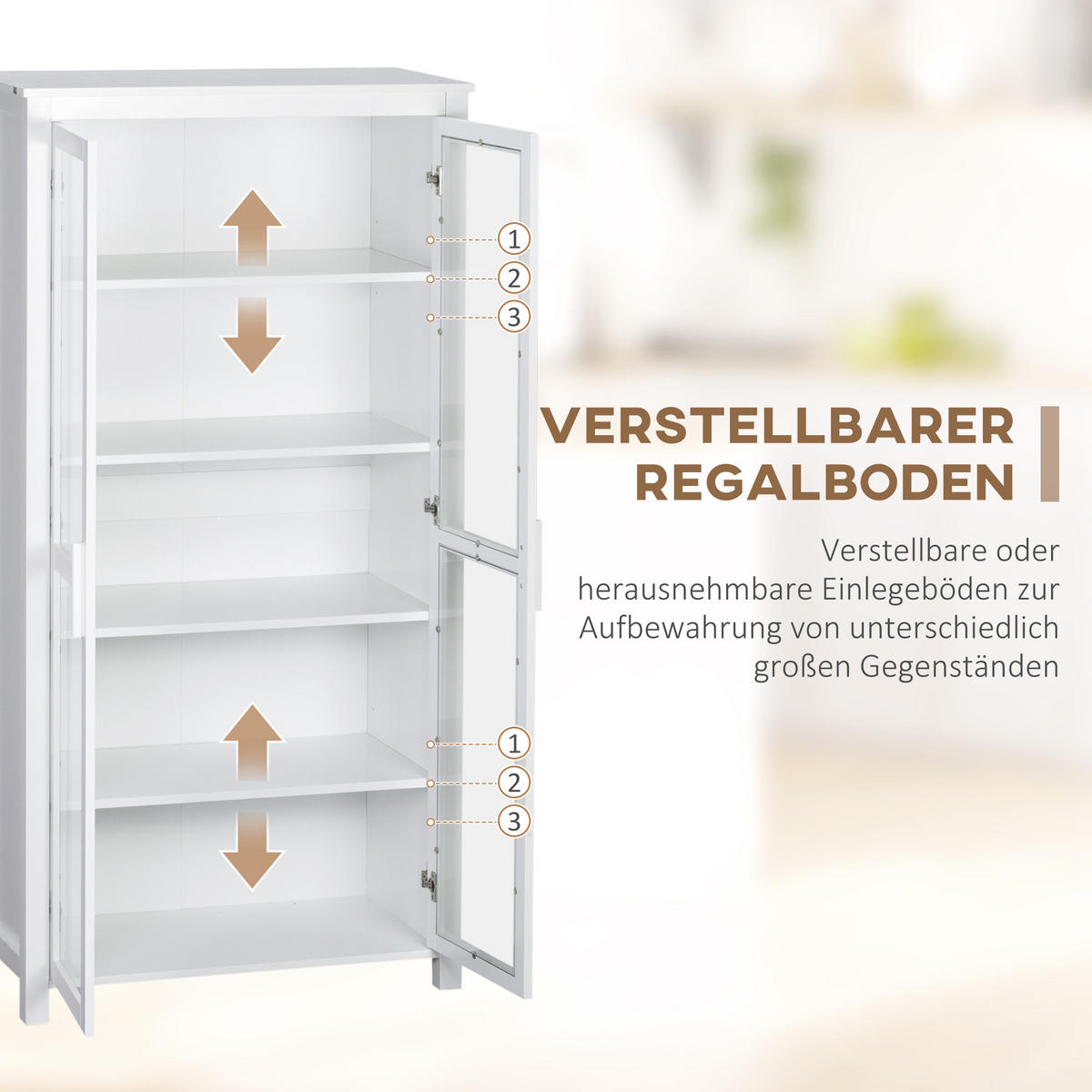 KÜCHENSCHRANK Hochschrank Küchenbuffet mit 2 Glastüren, Weiß 80 x 39,5 x 160 cm - Weiß, Holz (80/160/39.5cm) - HOMCOM