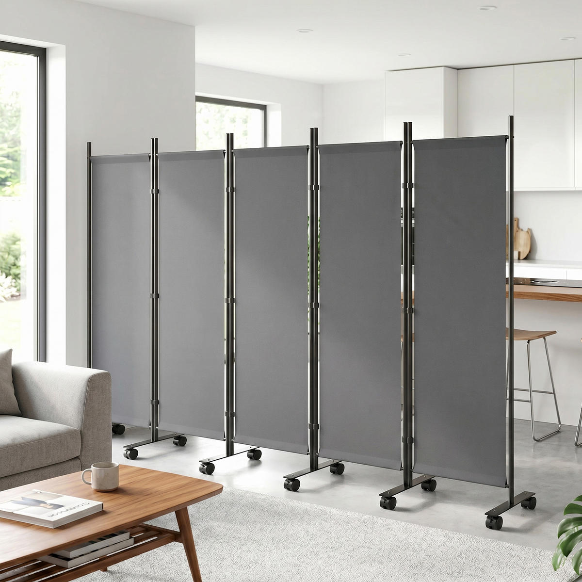 PARAVENT DE-18086 5-teilig mit 12 Rollen, erweiterbar Dunkelgrau - Dunkelgrau, Metall (40/170/252cm) - ComfortXL