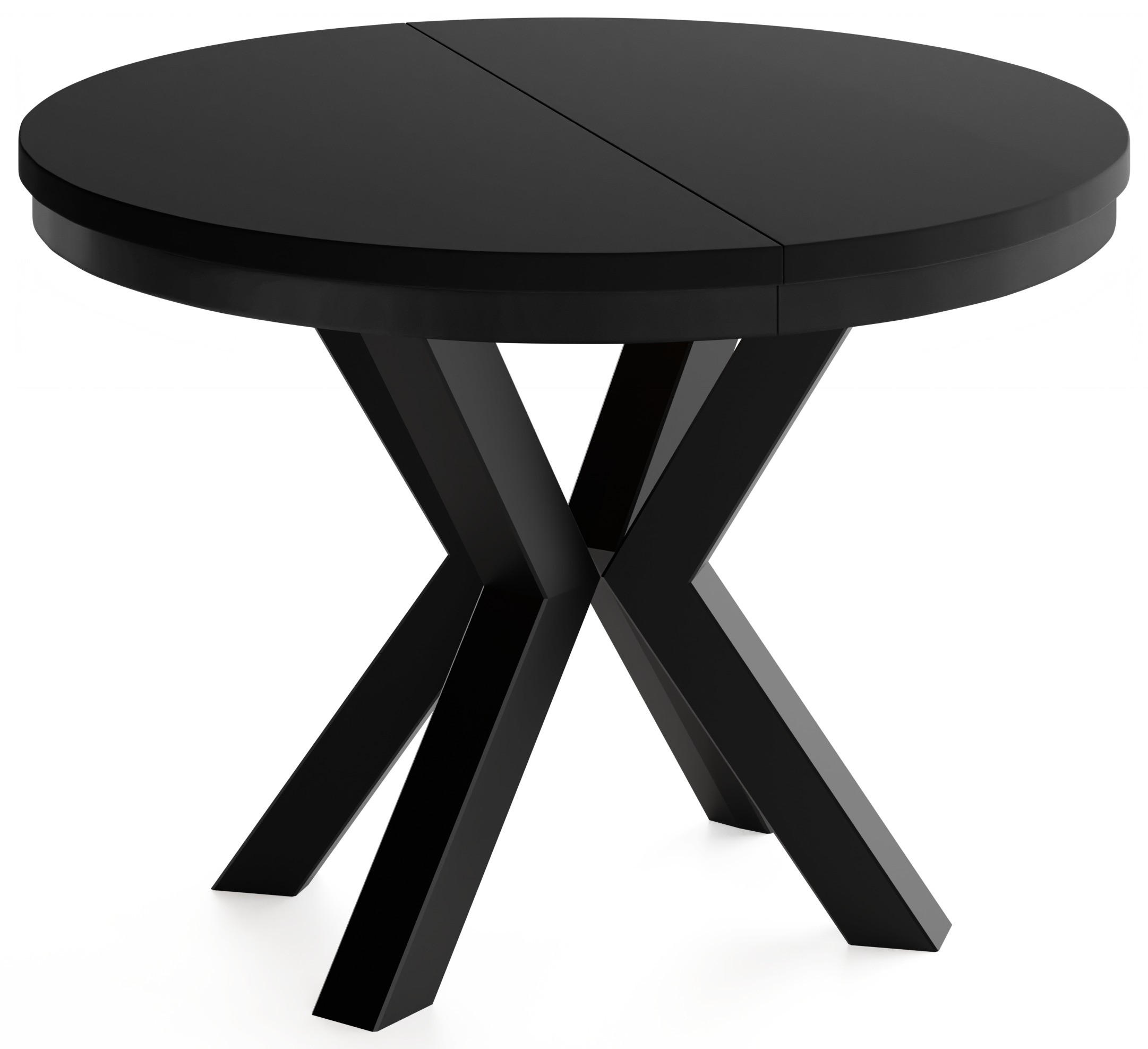 WFL GROUP JÍDELNÍ STŮL Clara Kulatý Rozkládací Industriální s Černámi Kovovými Nohami, Černá 120-75/120/76 cm