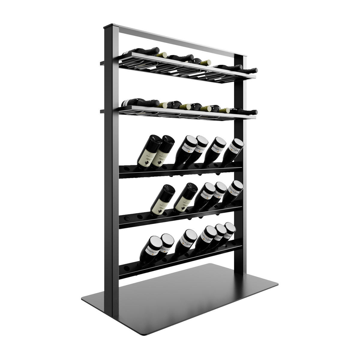 WEINREGAL Piemont Metall,Schwarz, Für 57 Weinflaschen 140/100/60cm - Schwarz, Metall (60/140/100cm) - Metalo Pro
