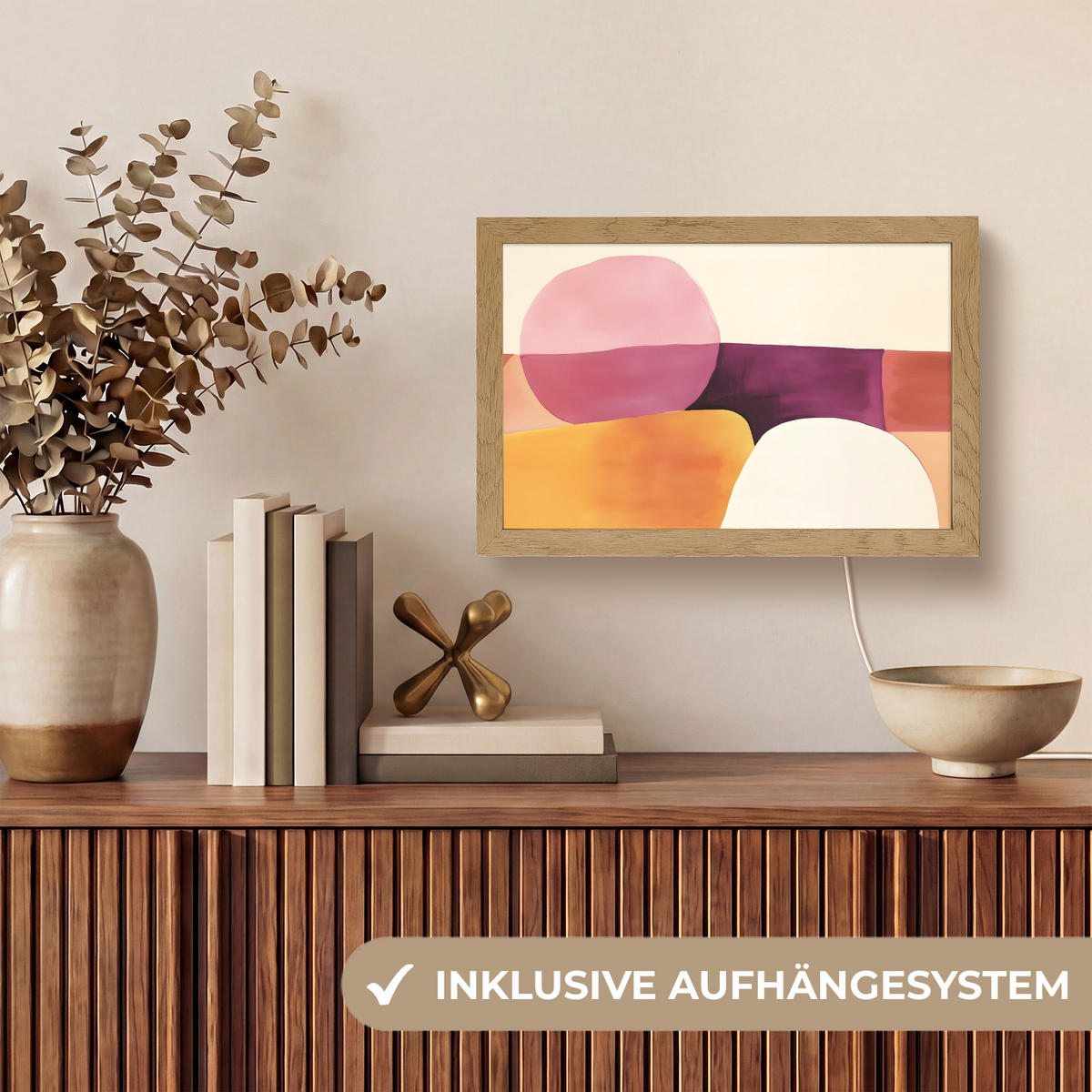 NÁSTĚNNÁ LAMPA Tvary - abstraktní - barevné 30x20 cm - růžová, kompozitní dřevo (30/20/8cm) - OnlyWow