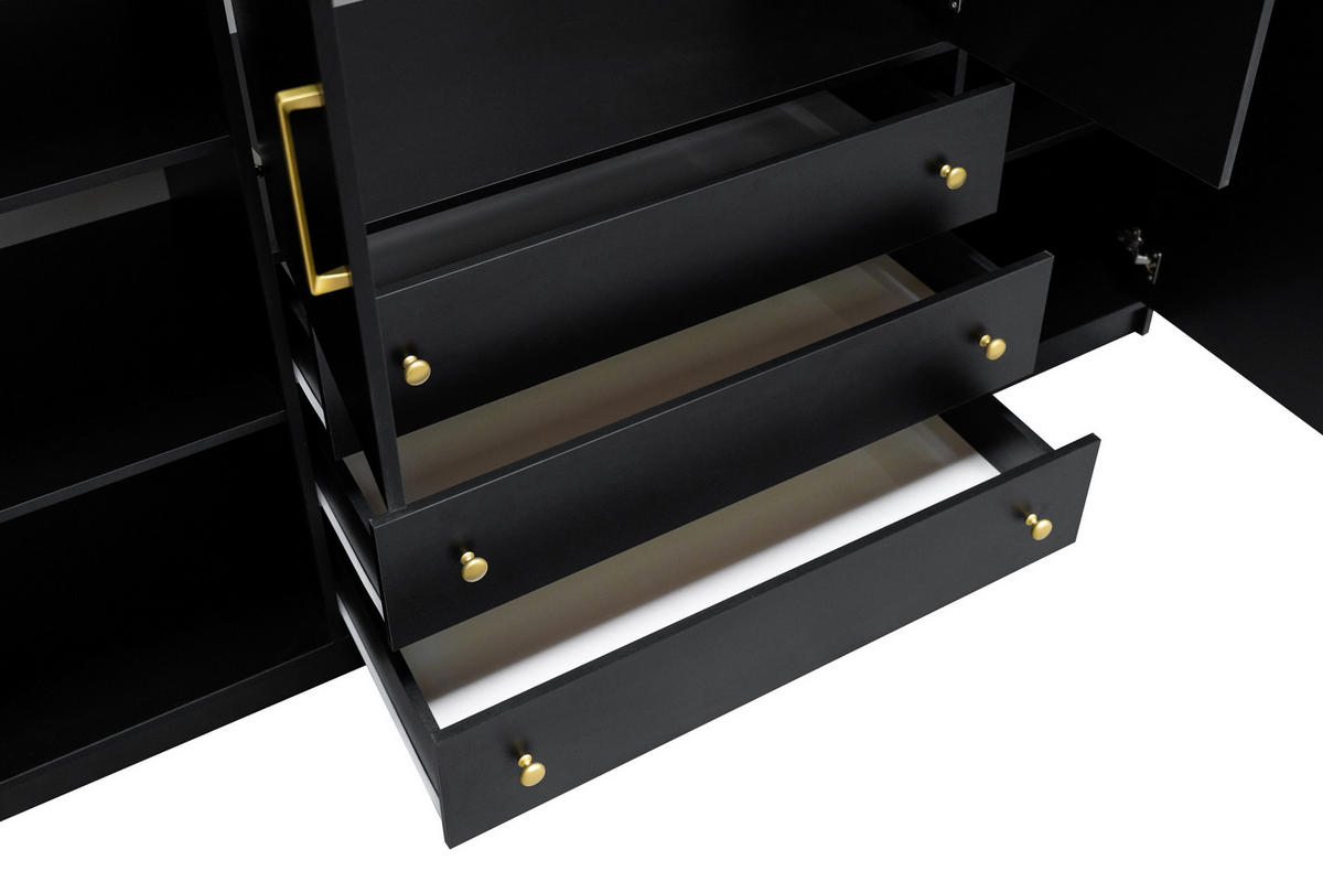 DREHTÜRENSCHRANK IRELIA 196/200/57,5 cm 4-türig Schwarz - Schwarz, Holzwerkstoff (196/200/57.5cm) - MASSENO