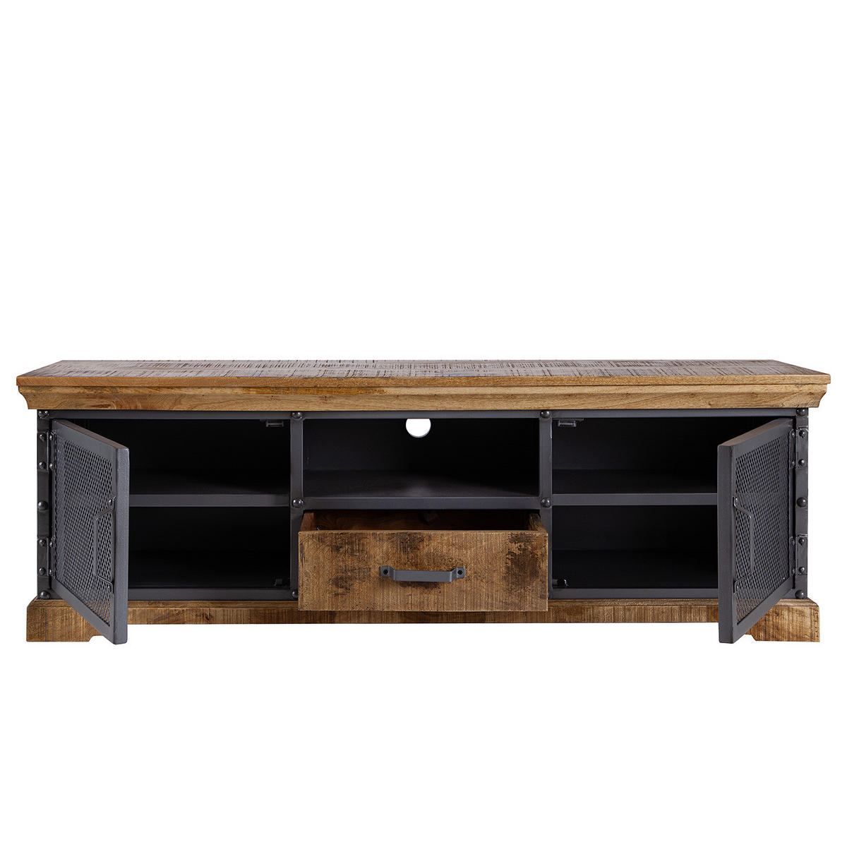 TV-LOWBOARD - Mango massiv / Metall - Braun, Holz (160/55/42cm) - home24