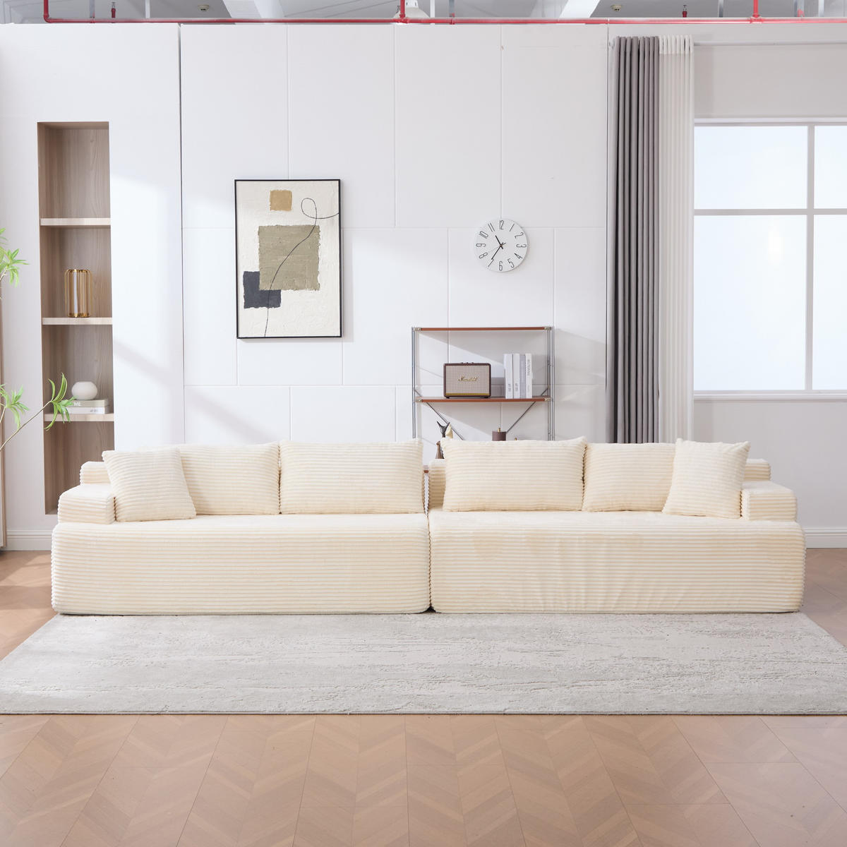 SOFAELEMENT 334/99/74.5 cm Beige Chenille mit 30D hochelastischem Schaumstoff und rutschfestem Bode - Beige, Textil (99/74.5/344cm) - Oxeza