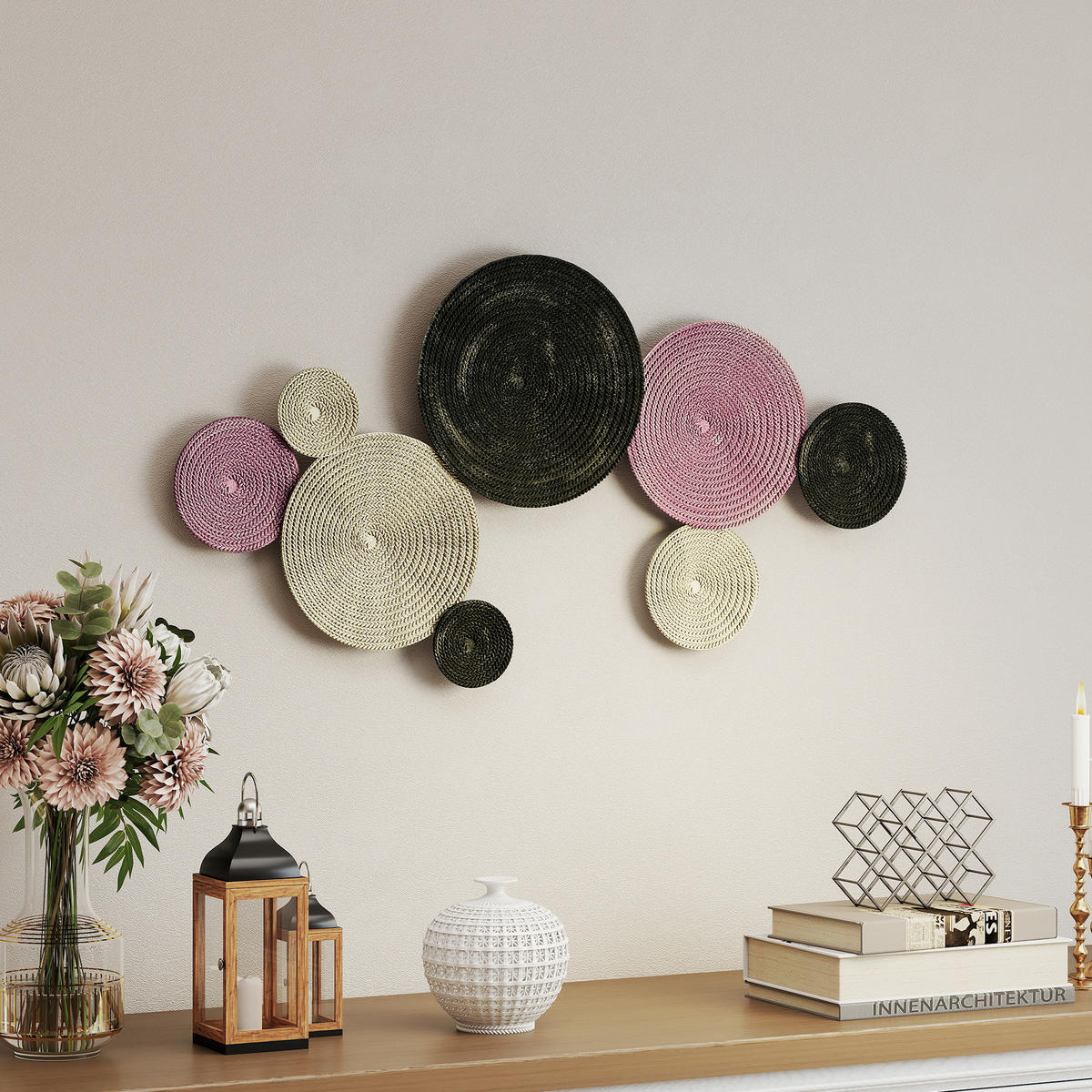 WANDDEKO geometrische Wandbild mit einzigartigem Multi-Disc-Design Bunt - Bronzefarben, Metall (7/58/110cm) - HOMCOM