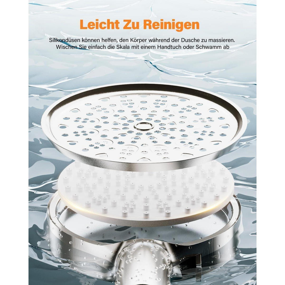 HANDBRAUSE mit Filter und Schlauch, 6 Strahlarten, Hochdruck, Wassersparend, Brushed Nickel - Silberfarben, Metall (16.5/12.7/28cm)