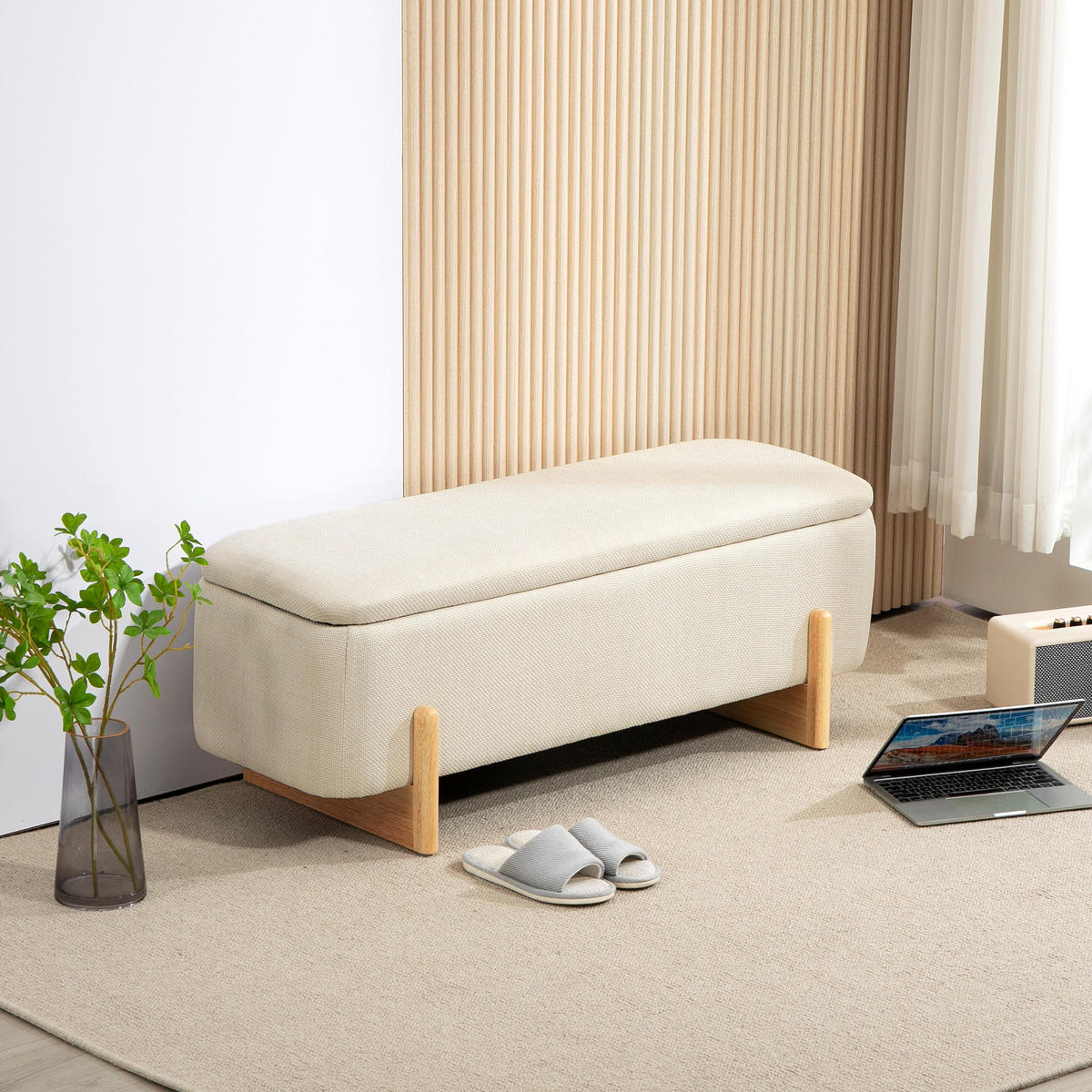 SITZBANK Polsterbank - Beige, Kunststoff (44/44.5/111cm) - HOMCOM