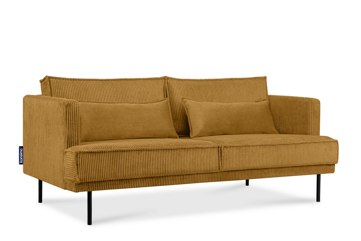3-SITZER-SOFA GANZO 2 Kissen inklusive, Cord-Stoff, gelb - Gelb/Schwarz, Textil/Metall (193/84/92cm) - KONSIMO®