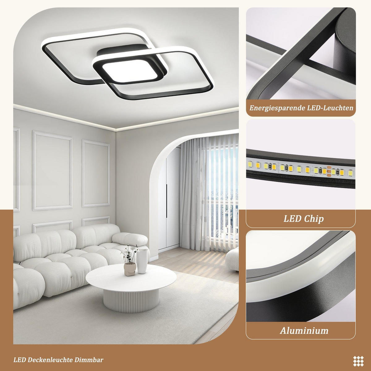 LED-DECKENLEUCHTE Carl 38.8/38.8/4.7 cm - Schwarz, Metall (38.8/38.8/4.7cm) - Nettlife
