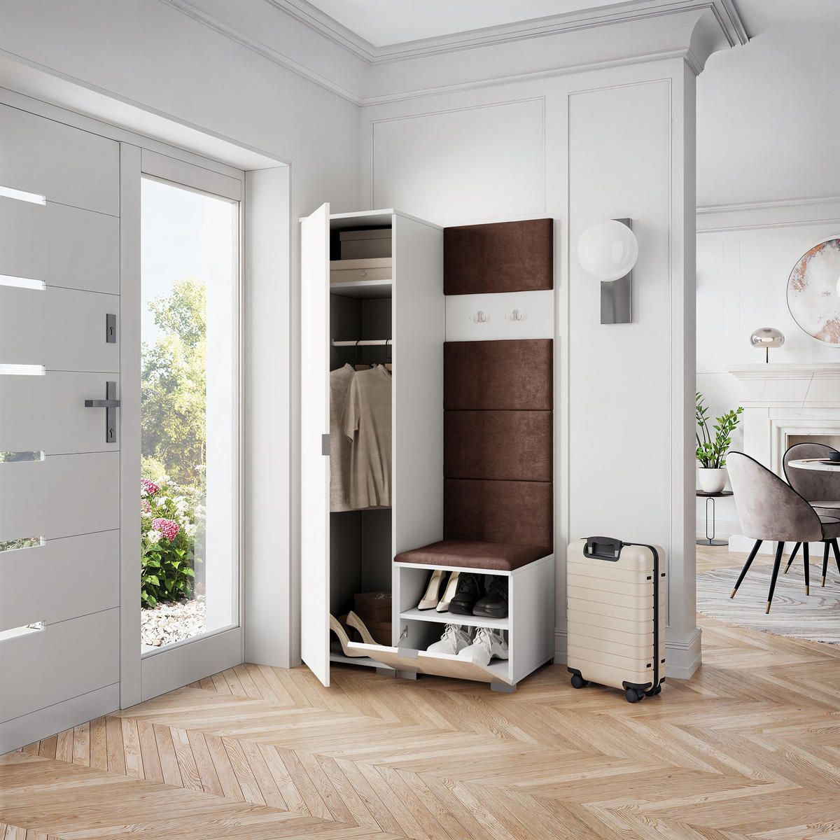 GARDEROBENSCHRANK LORI 95/181/51 cm Modern Garderobe-Set Weiß - Weiß/Braun, Holzwerkstoff (95/181/51cm) - MASSENO