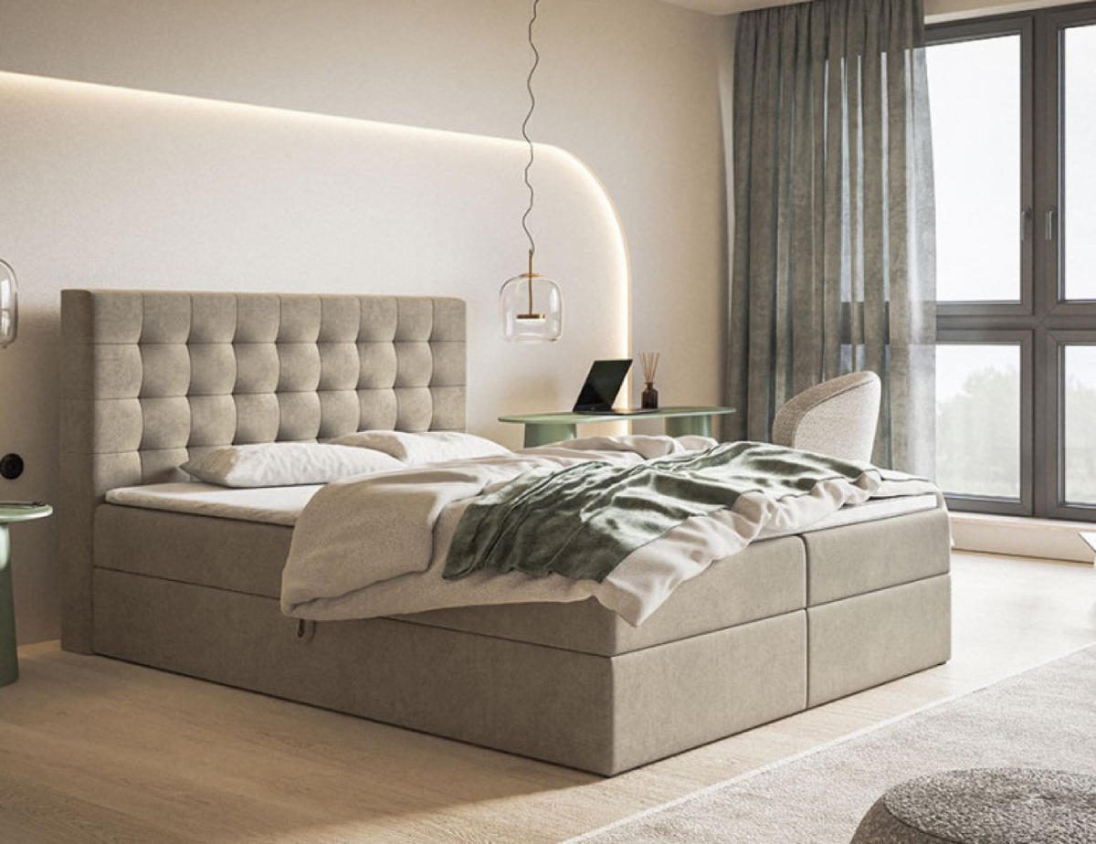 BETT Beige FOX 2 Kontinentalbett 160x200 cm - Beige/Schwarz, Textil (160/200cm) - Sepro Meble