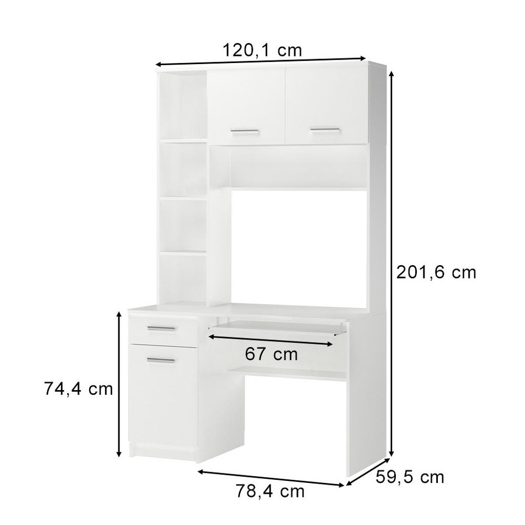 Thumbnail - Vicco Schreibtisch, Weiß, Holzwerkstoff, 12 Fächer, 1 Schubladen, Rechteckig,Rechteckig, 120.1x201.6x59.5 cm, Arbeitszim...