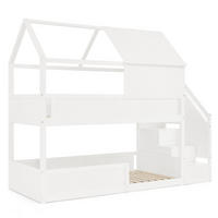 ETAGENBETT 80x200 cm in Weiß mit Dachdesign, Treppe und Sicherheitsgeländern - Weiß, Holz (80/200cm) - IVMEU