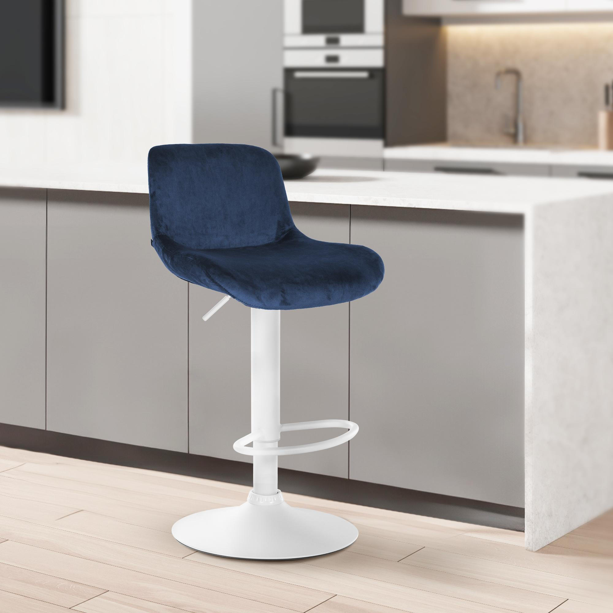 BARHOCKER Samt blau - Blau/Weiß, Textil/Metall (50/85/50cm) - CLP