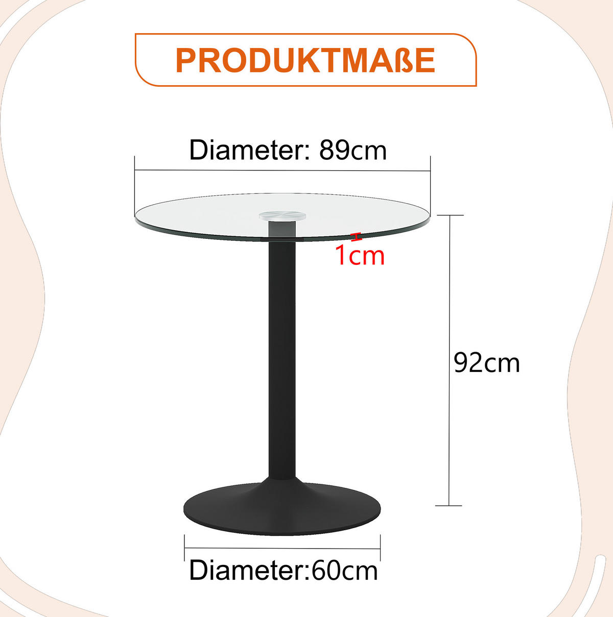 BAROVÝ stůl 89/89/92 cm se skleněnou deskou a kovovou podnoží, Černá/Transparentní - černá, kompozitní dřevo (89/89/92cm) - Redom
