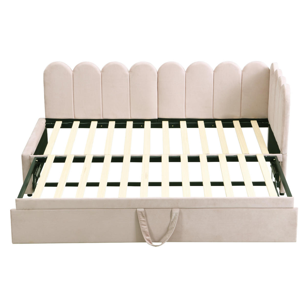 POLSTERBETT aus Samt 90/180x200 cm in Beige mit Ausziehbett - Beige, Textil (90/200cm) - Modfu