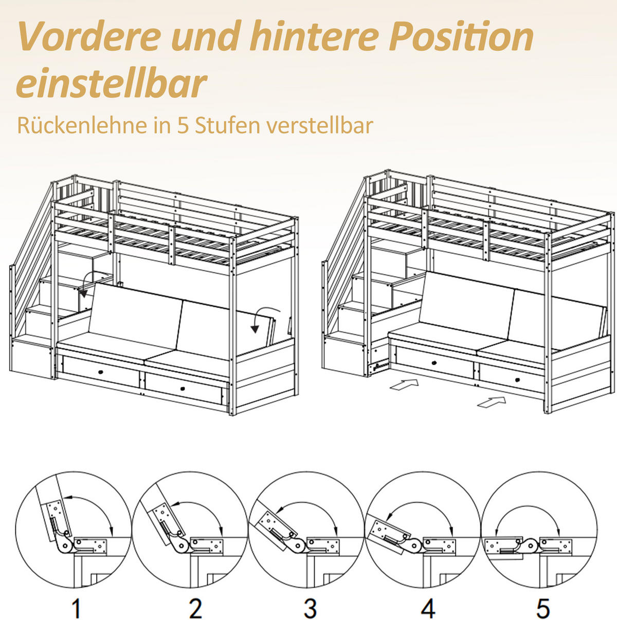 ETAGENBETT Kinderbett 90/200 cm aus Massivholz mit Sofa, Treppenschrank und 2 Schubladen Weiß - Weiß, Holz (90/200cm) - Modenvie