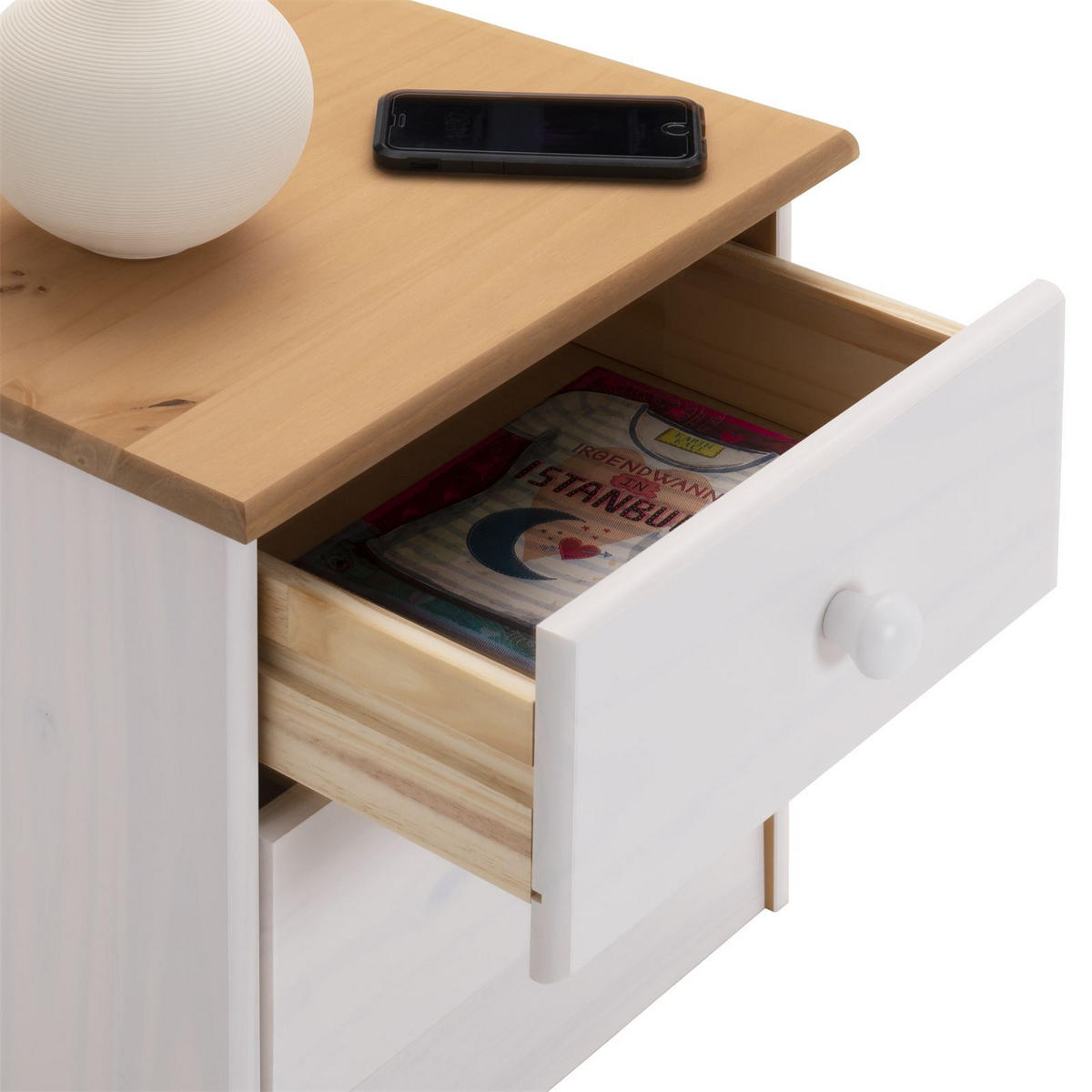NACHTTISCH RONDO - Weiß/Braun, Holz (43/41/35cm) - IDIMEX