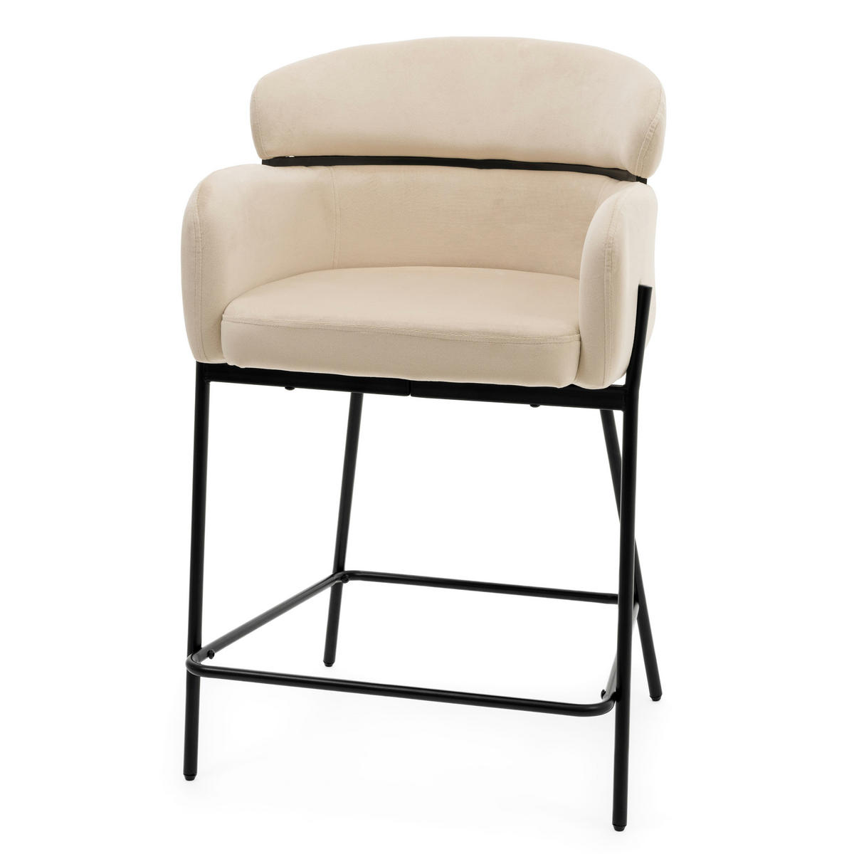 BARHOCKER BOLZANO gepolsterter mit Steppung - beige - Samt Velour - Beige/Schwarz, Textil/Metall (60/99/55cm) - NEW HOME