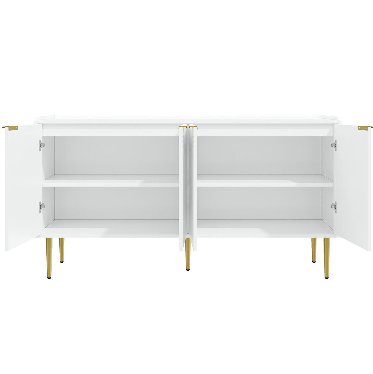 KOMMODE 140/38/75 cm in Weiß mit 4 Türen und goldfarbenen Metallbeinen - Weiß, Holzwerkstoff (140/75/38cm) - Flora Grace