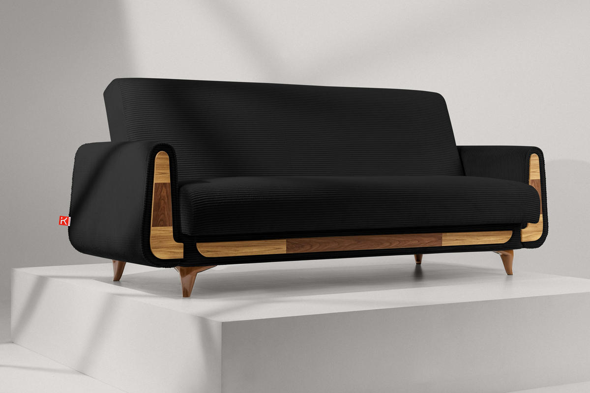 3-SITZER-SCHLAFSOFA GUSTAVO II mit Armlehnen, Schwarz - Schwarz, Holz/Holzwerkstoff (230/98/98cm) - KONSIMO®