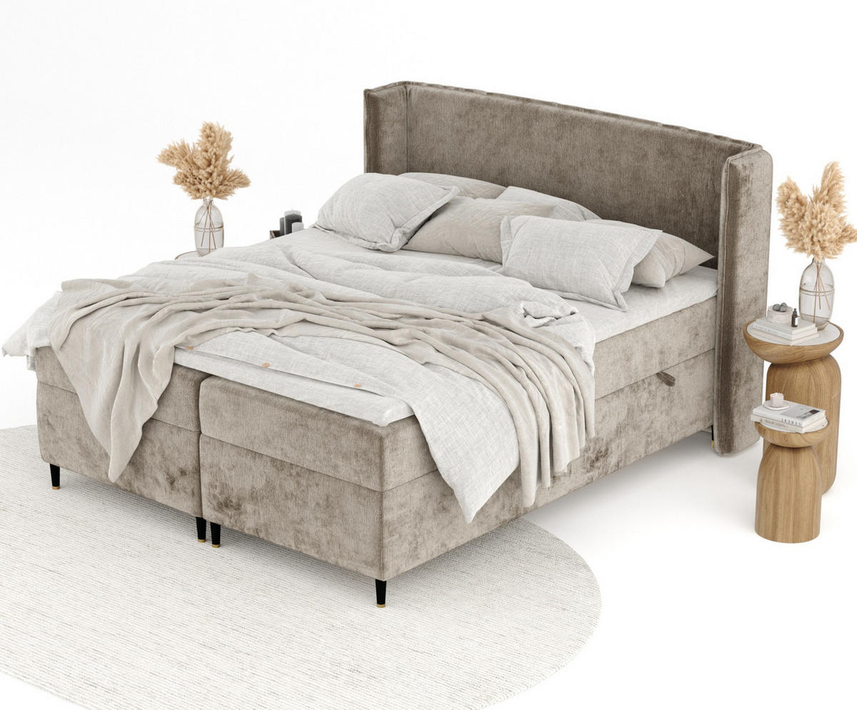 BOXSPRINGBETT Segni Beige 140/200 cm mit Matratze und Topper - Beige/Schwarz, Holz/Holzwerkstoff (140/200cm) - Maison de Reve