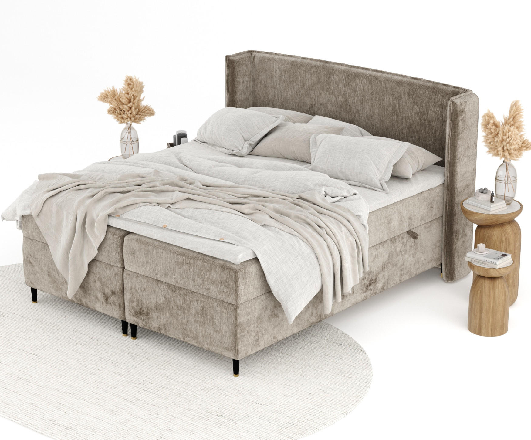Thumbnail - Maison de Reve Boxspringbett, Beige, Textil, Buche, Kiefer, H3, Höhe ca. 19 cm, 180x200 cm, Oeko-Tex® Standard 100, FSC ...