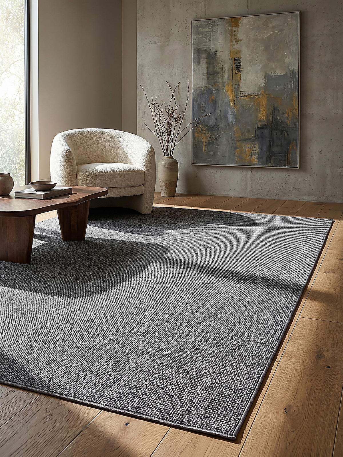 TEPPICH Niederflor Uni COLFOSCO Polypropylen Beige 133 x 133 cm - Anthrazit, Textil (160/230cm) - KADIMA DESIGN