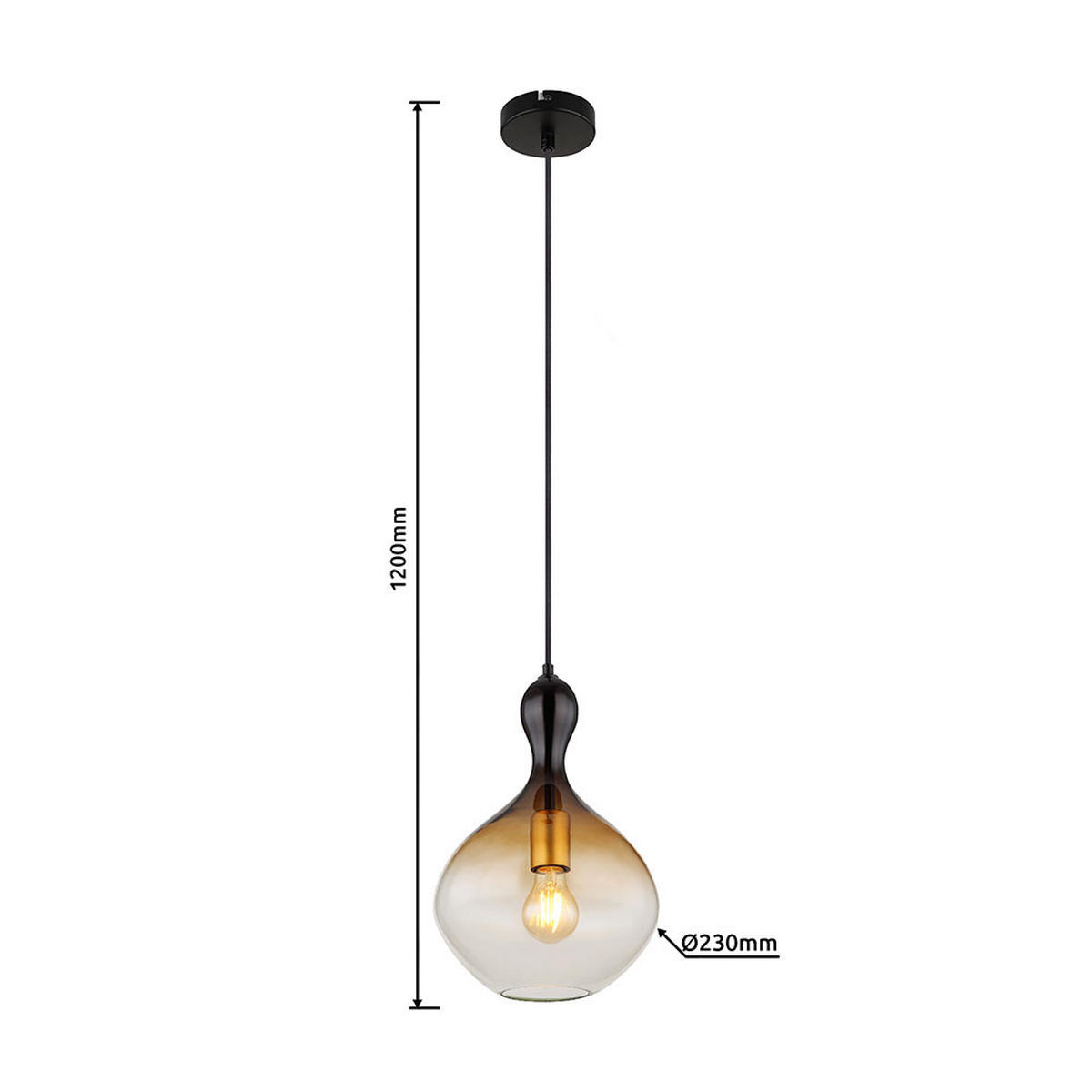 LED HÄNGELEUCHTE Metall Schwarz-Gold - Schwarz, Glas (23/23/120cm) - Globo Lighting