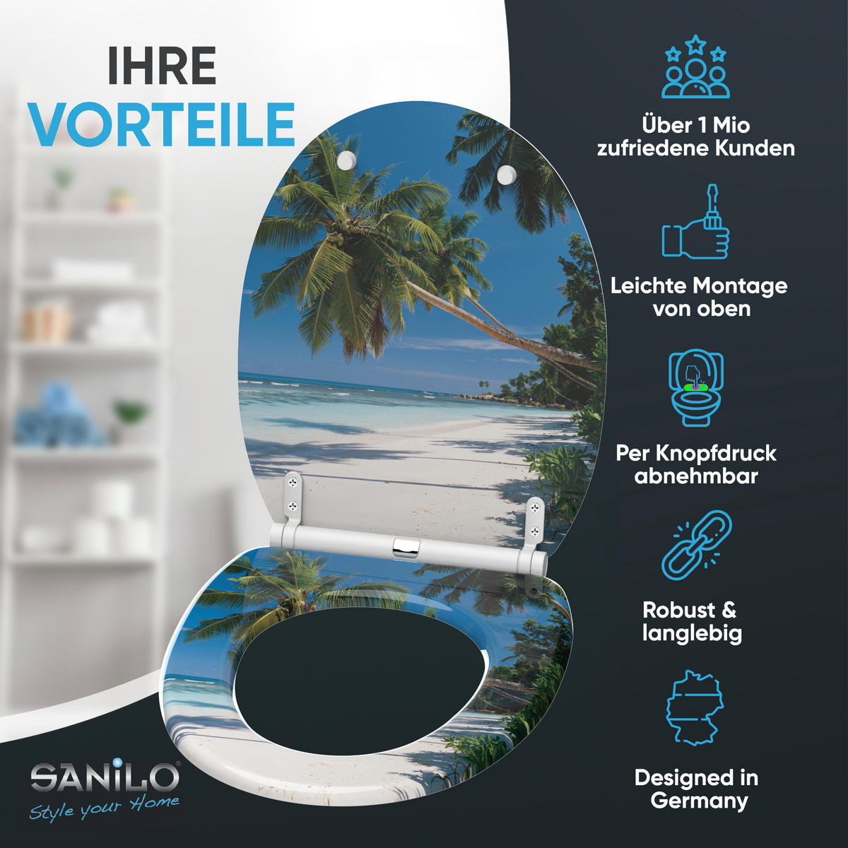 WC-SITZ mit Absenkautomatik & Top Fix Karibik - Blau, Holzwerkstoff (37.7/5.5/48cm) - Sanilo