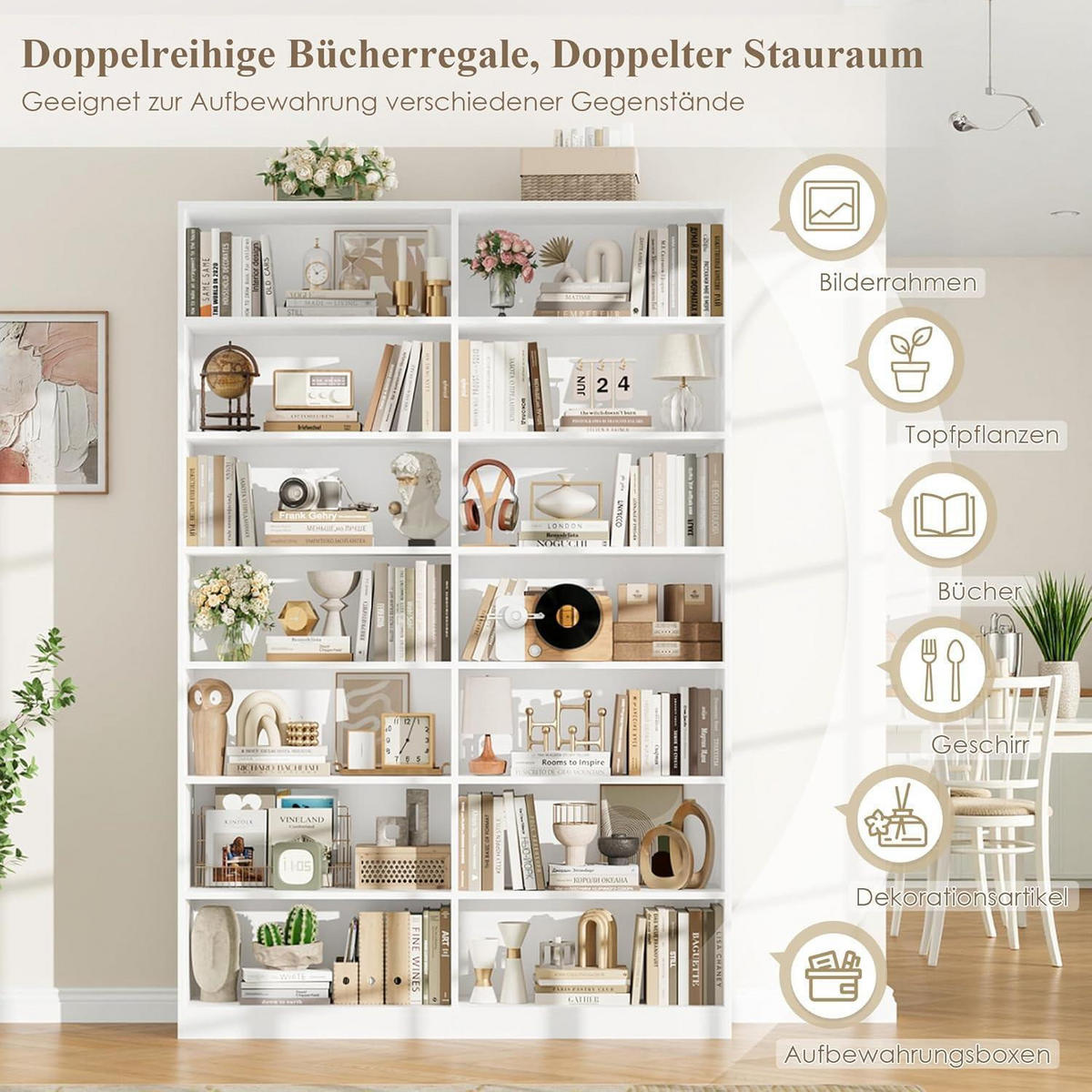 BÜCHERREGAL 212 cm weiß 116x28,5 cm - Weiß, Holzwerkstoff (116/212/28.5cm)