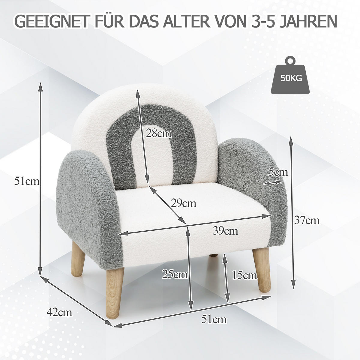 KINDERSOFA 51cm Grau - Grün, Holz (42/51/51cm) - COSTWAY