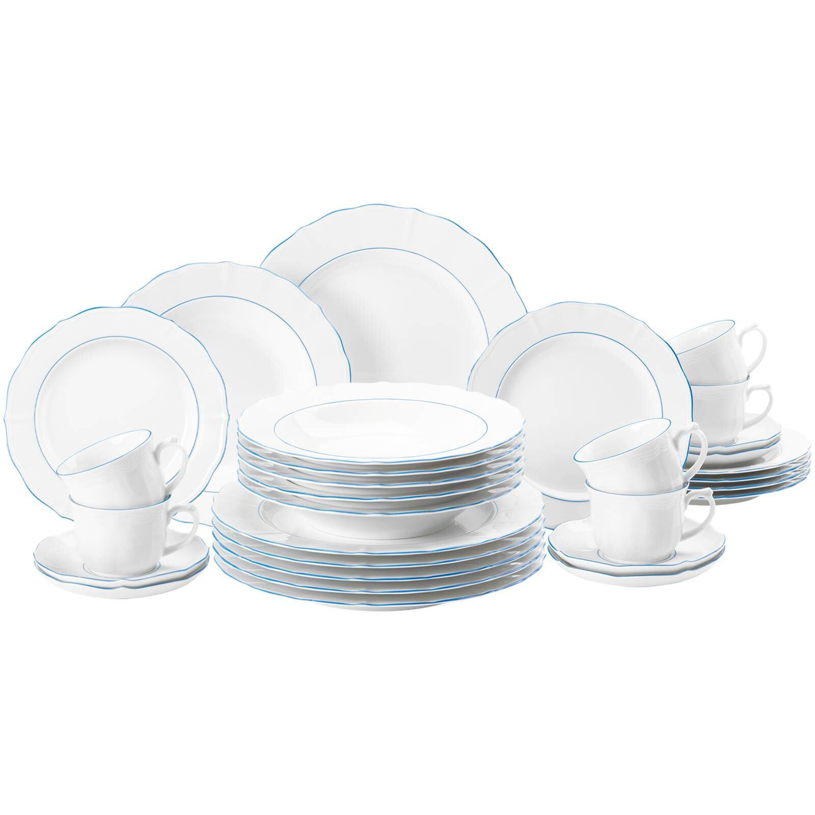 KOMBISERVICE Sonate Blue Lines weiß-blau 30er Set - Blau/Weiß, Keramik (1/1/1cm) - Seltmann Weiden