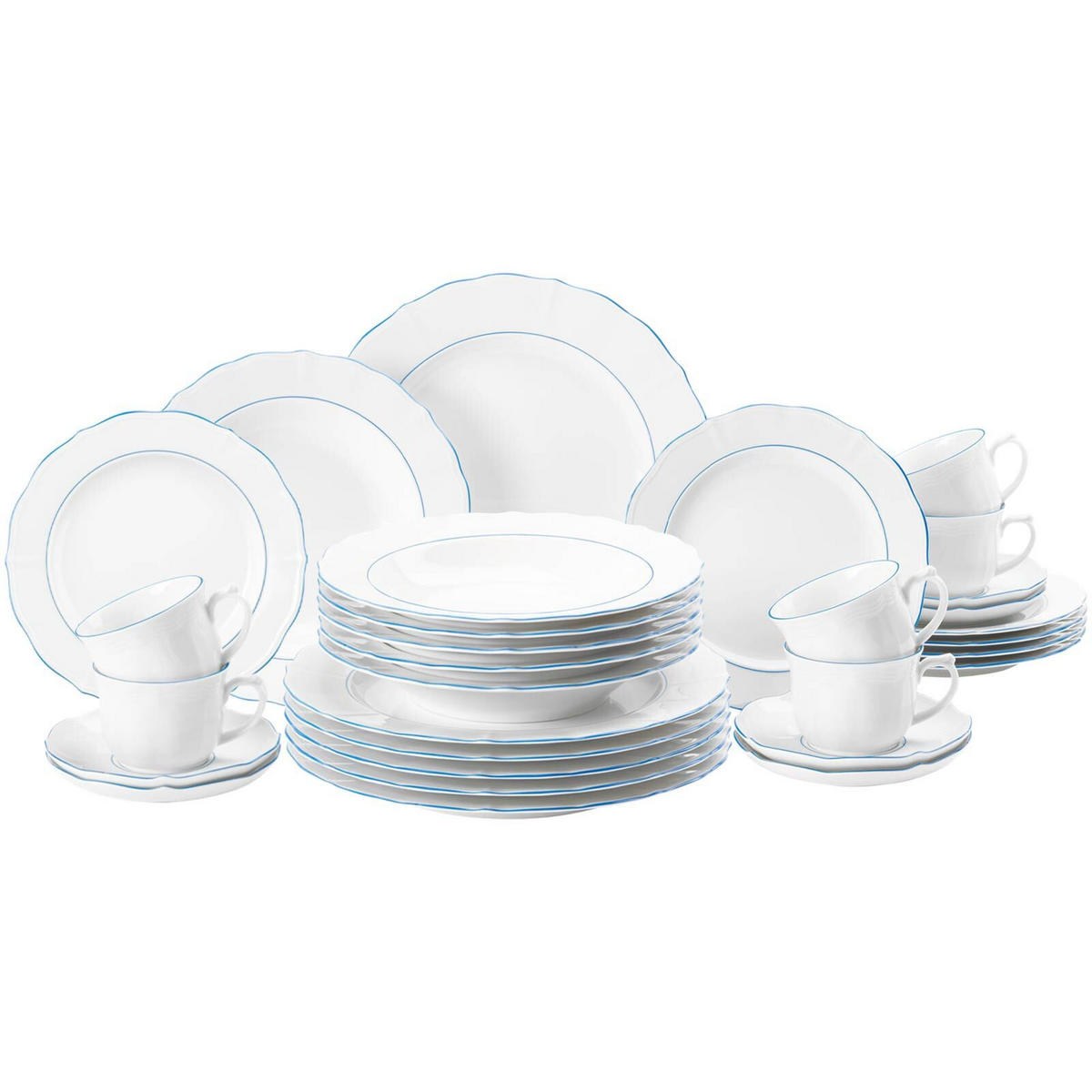 KOMBISERVICE Sonate Blue Lines weiß-blau 30er Set - Blau/Weiß, Keramik (1/1/1cm) - Seltmann Weiden