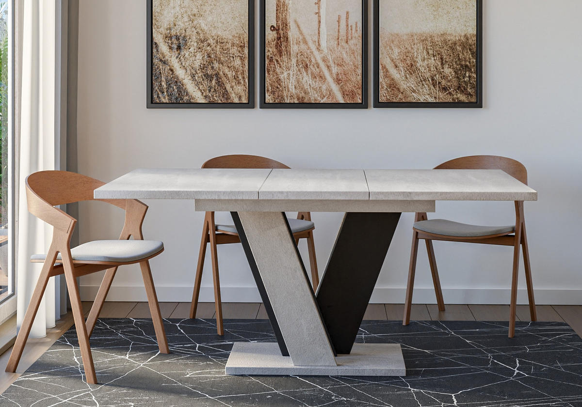 ESSTISCH Ausziehbar 120 - 160 cm Betonoptik und Schwarz - Schwarz/Grau, Holzwerkstoff (120/90/75cm) - PROSPERO