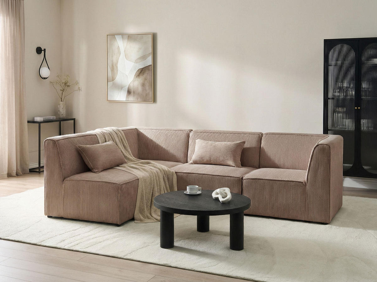 COLȚAR modul cu 4 locuri pe partea dreaptă bej nisipiu reps reiat Lemvig - bej/nisipiu, material textil (250/166cm) - Beliani