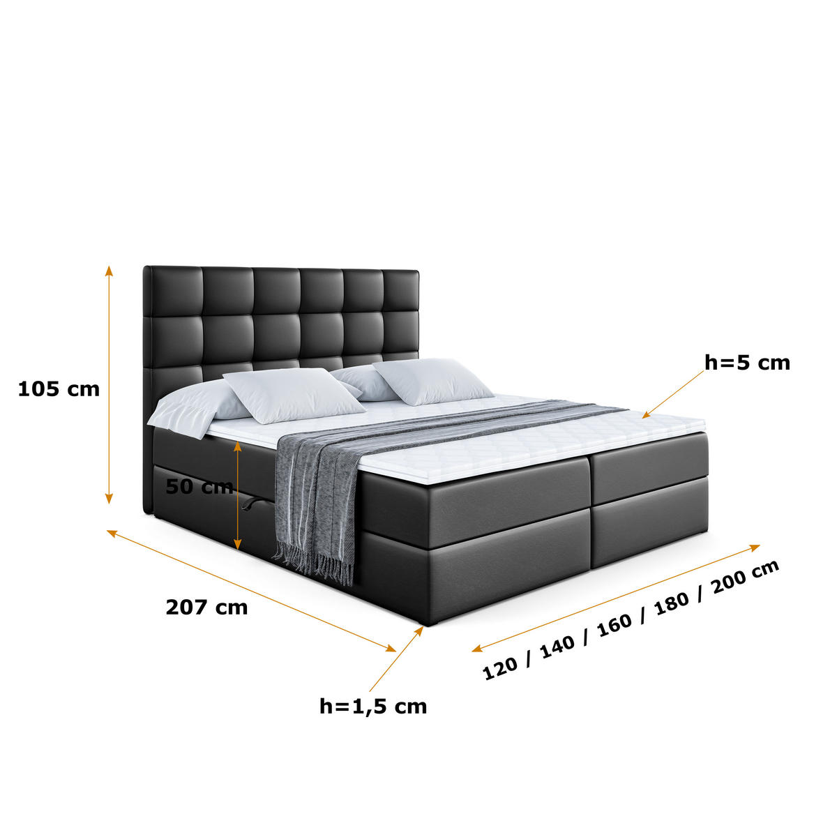 BOXBETT mit H4-Matratze und Lattenrost - APO - 140x200 Schwarz Hochglanz - Schwarz Hochglanz, Holzwerkstoff (140/200cm) - ALTDECOR