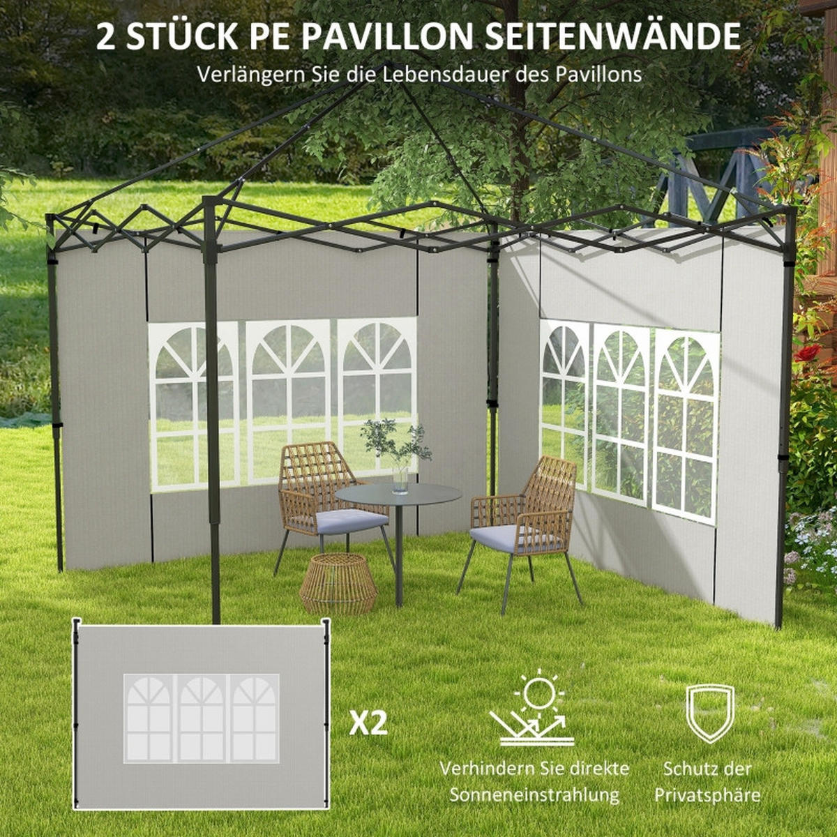 PAVILLON SEITENWÄNDE 2er Set 3x3 3x6 Fenster weiß - Weiß, Kunststoff (293/193/1cm) - Fortuna Lai