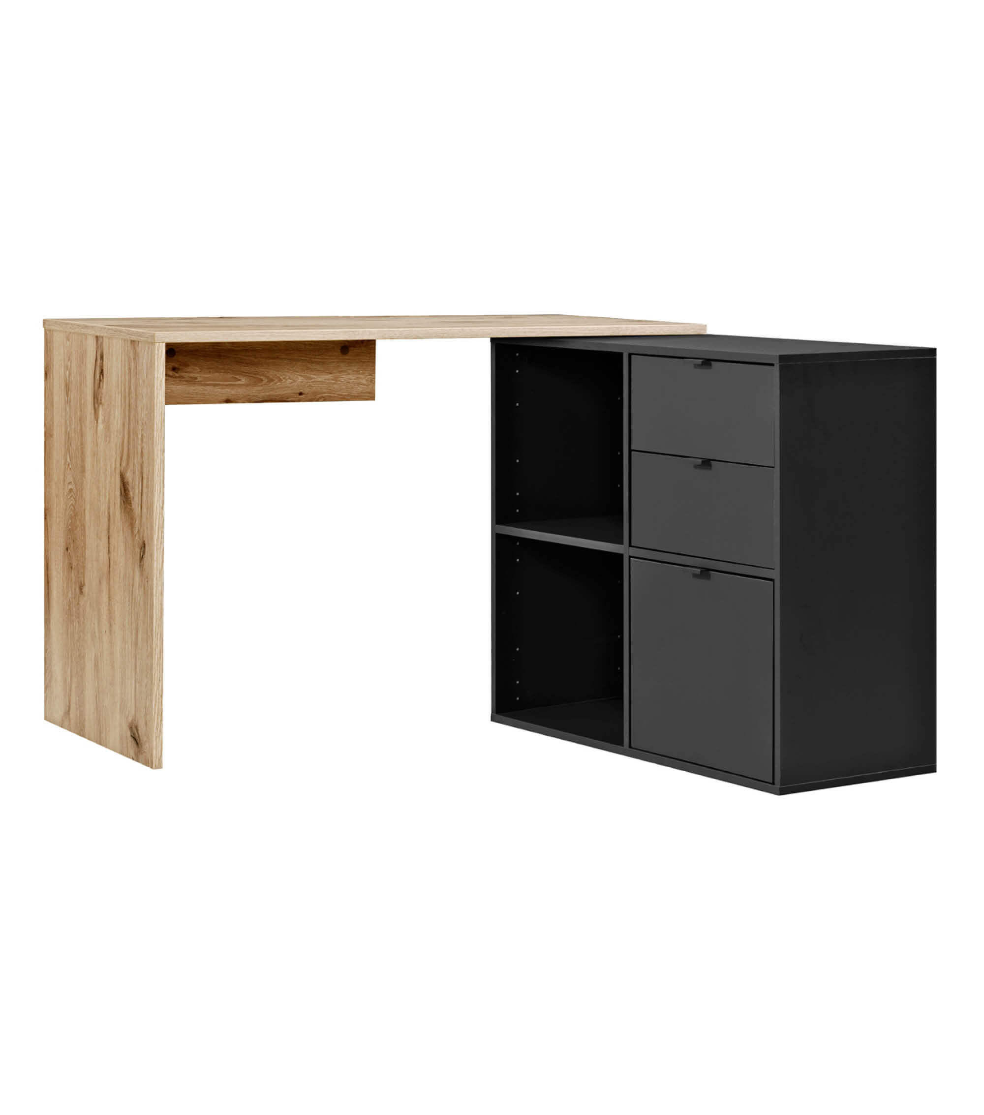 ECKSCHREIBTISCH Der Produktive - Eichefarben/Schwarz, Holzwerkstoff (54/112/77cm) - Mokebo