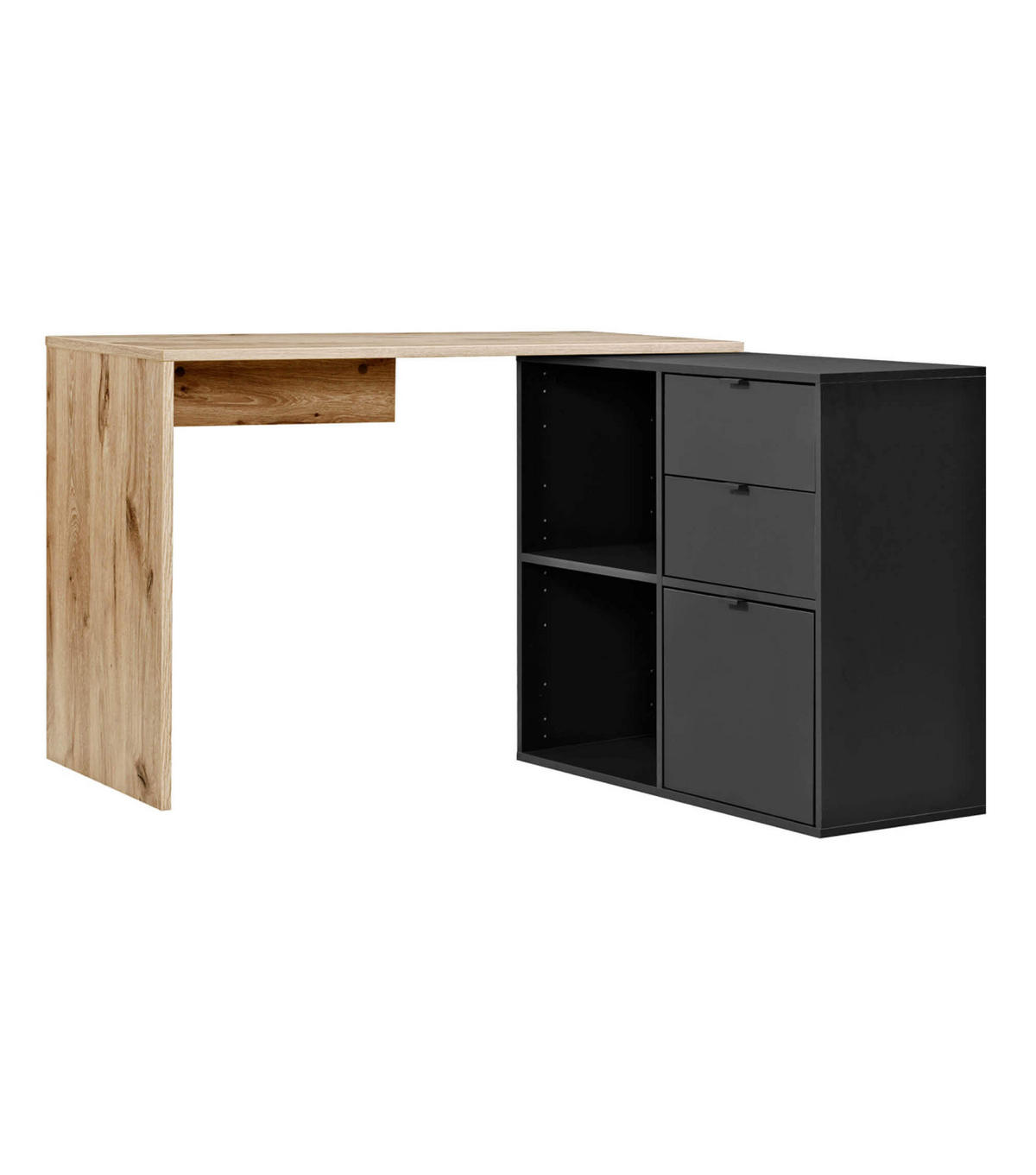 ECKSCHREIBTISCH Der Produktive - Eichefarben/Schwarz, Holzwerkstoff (54/112/77cm) - Mokebo