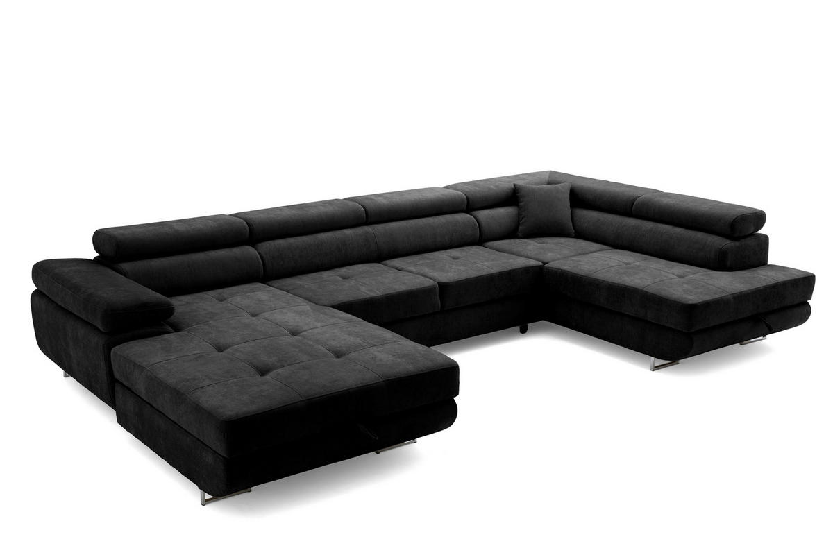 ECKSOFA U-Form WILD U Rechts mit Schlaffunktion 130x260 Chenille Schwarz - Silberfarben/Schwarz, Holz/Textil (350/90/203cm) - Muffo