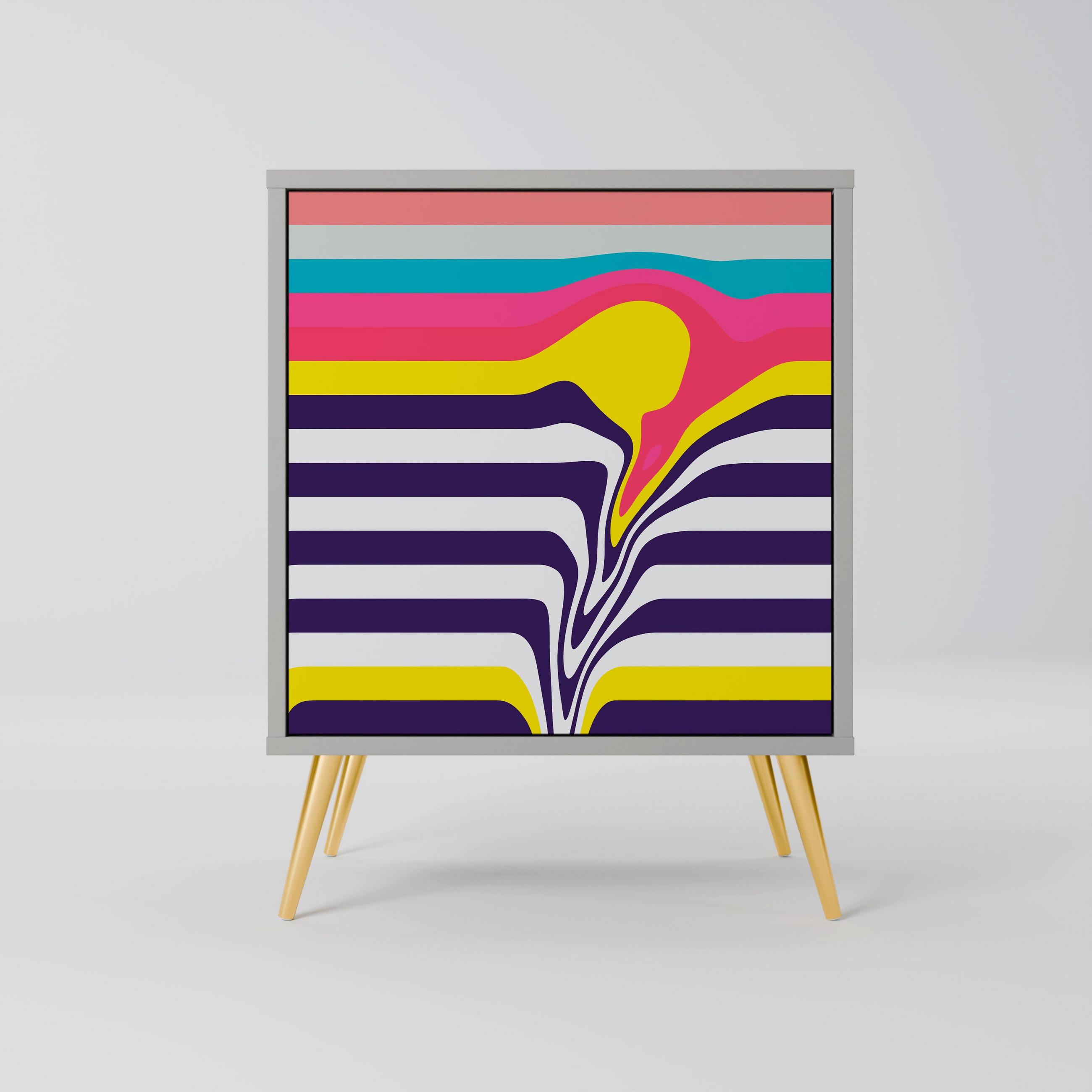 SIDEBOARD TONE COLLAPSE, Grau, 57,5x42x75,5 cm, Goldfarbene Metallfüße - Goldfarben/Multicolor, Holzwerkstoff/Metall (57.5/75.5/42cm) - SpaceRebels