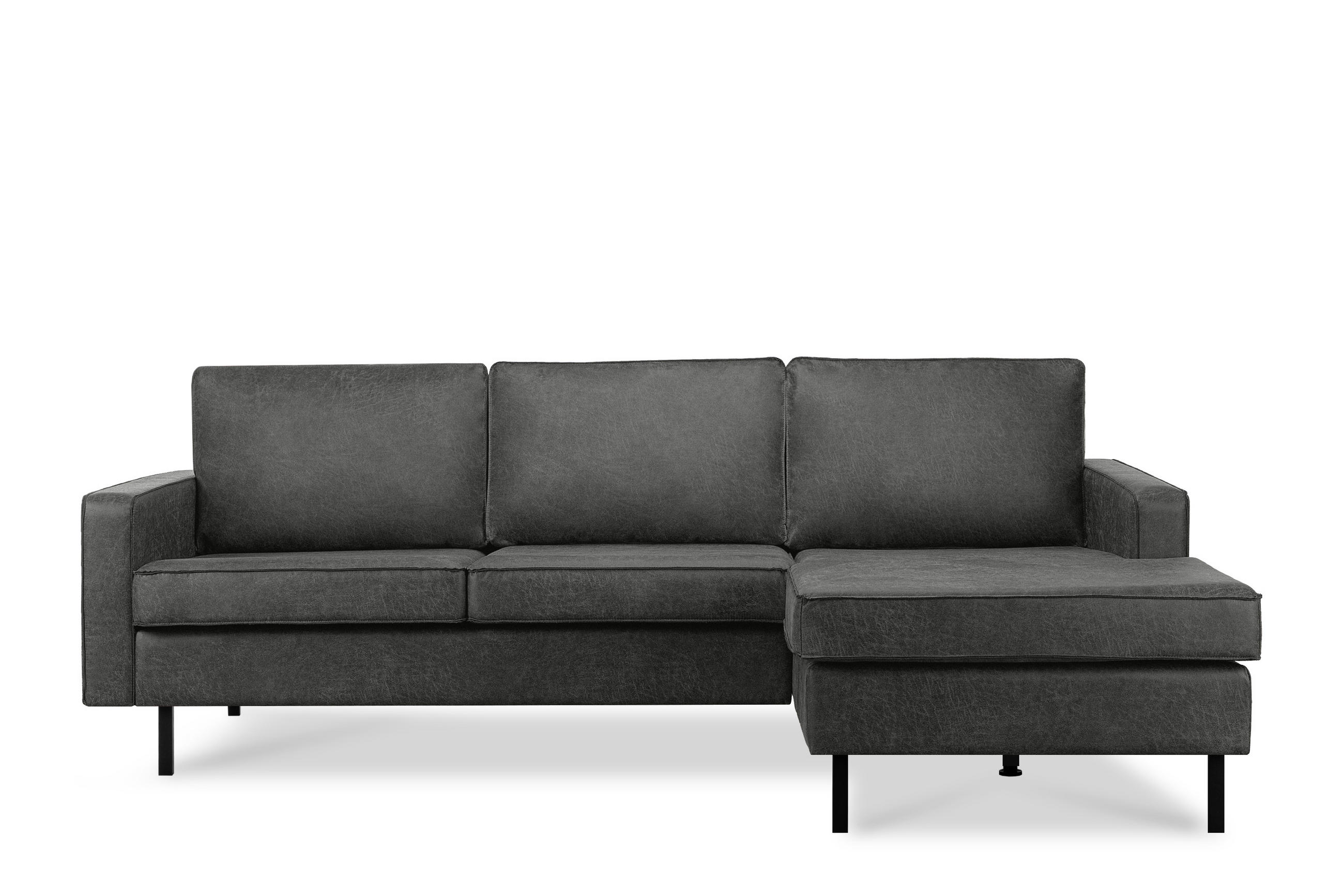 ECKSOFA-RECHTS INVIA mit Armlehnen vintage, Lederoptik-Stoff, dunkelgrau - Dunkelgrau/Schwarz, Textil (234/160cm) - KONSIMO®