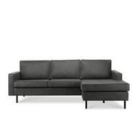 ECKSOFA-RECHTS INVIA mit Armlehnen vintage, Lederoptik-Stoff, dunkelgrau - Dunkelgrau/Schwarz, Textil (234/160cm) - KONSIMO®