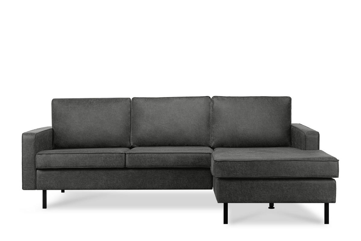 ECKSOFA-RECHTS INVIA mit Armlehnen vintage, Lederoptik-Stoff, dunkelgrau - Dunkelgrau/Schwarz, Textil (234/160cm) - KONSIMO®