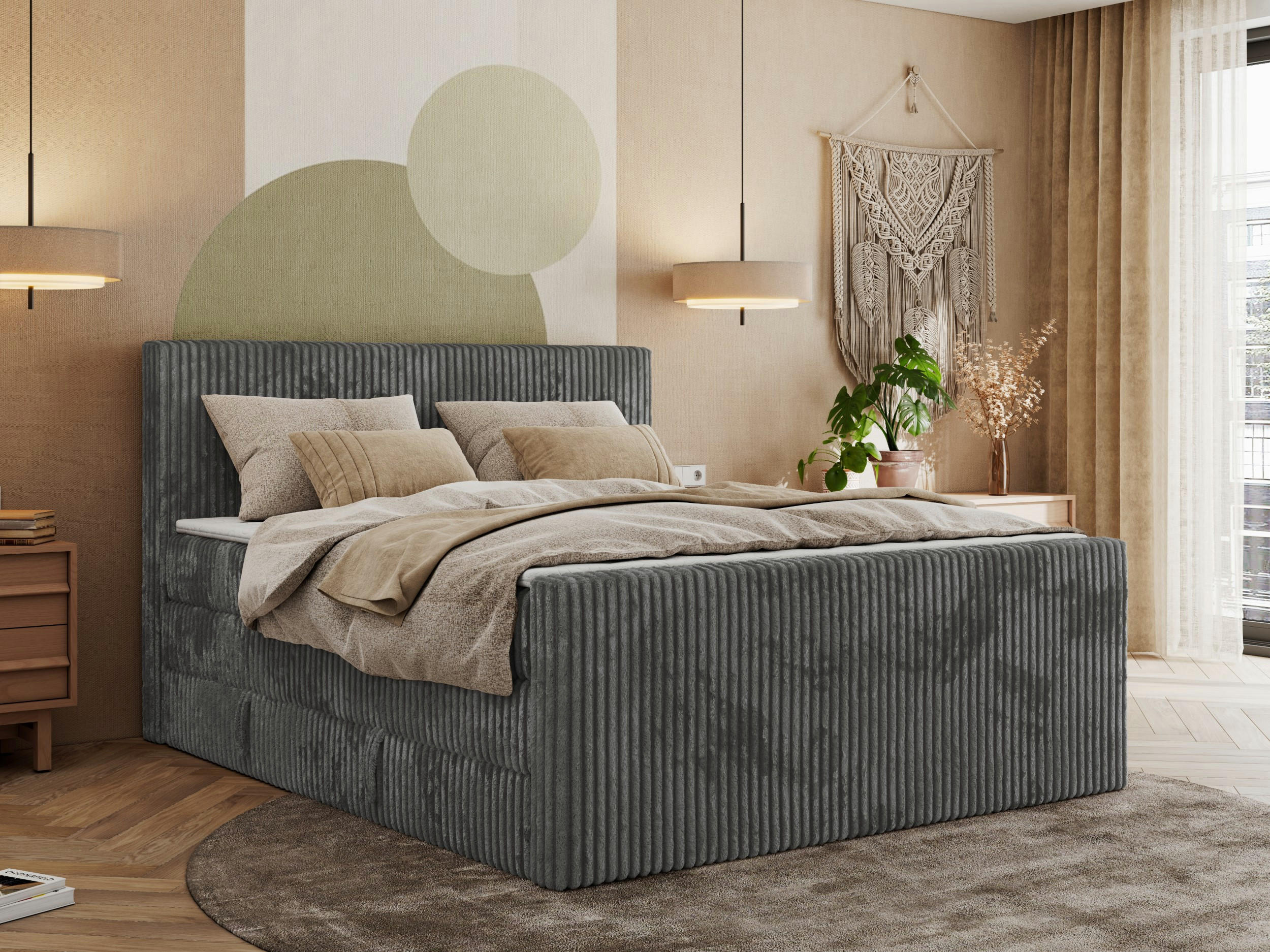 BOXSPRINGBETT TILIANO KING DUO 140/200 - Grau Cord - H3 - Grau, Textil (140/200cm) - MKS