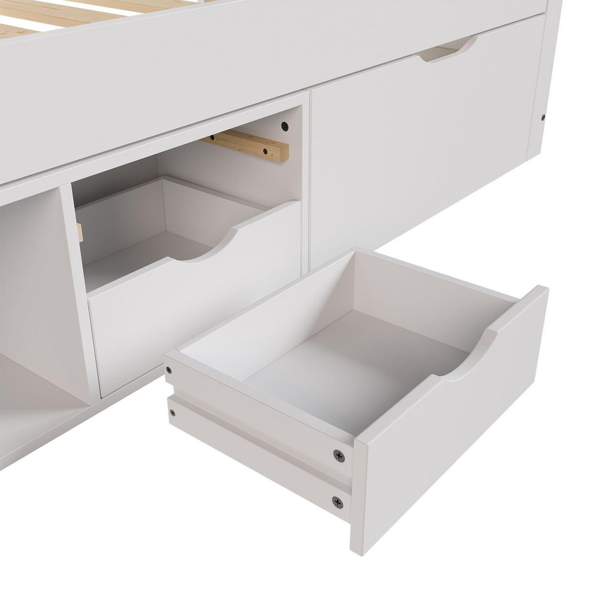 KINDER-FUNKTIONSBETT Nalu weiß 90x200 cm - Weiß, Holz (90/200cm) - Juskys