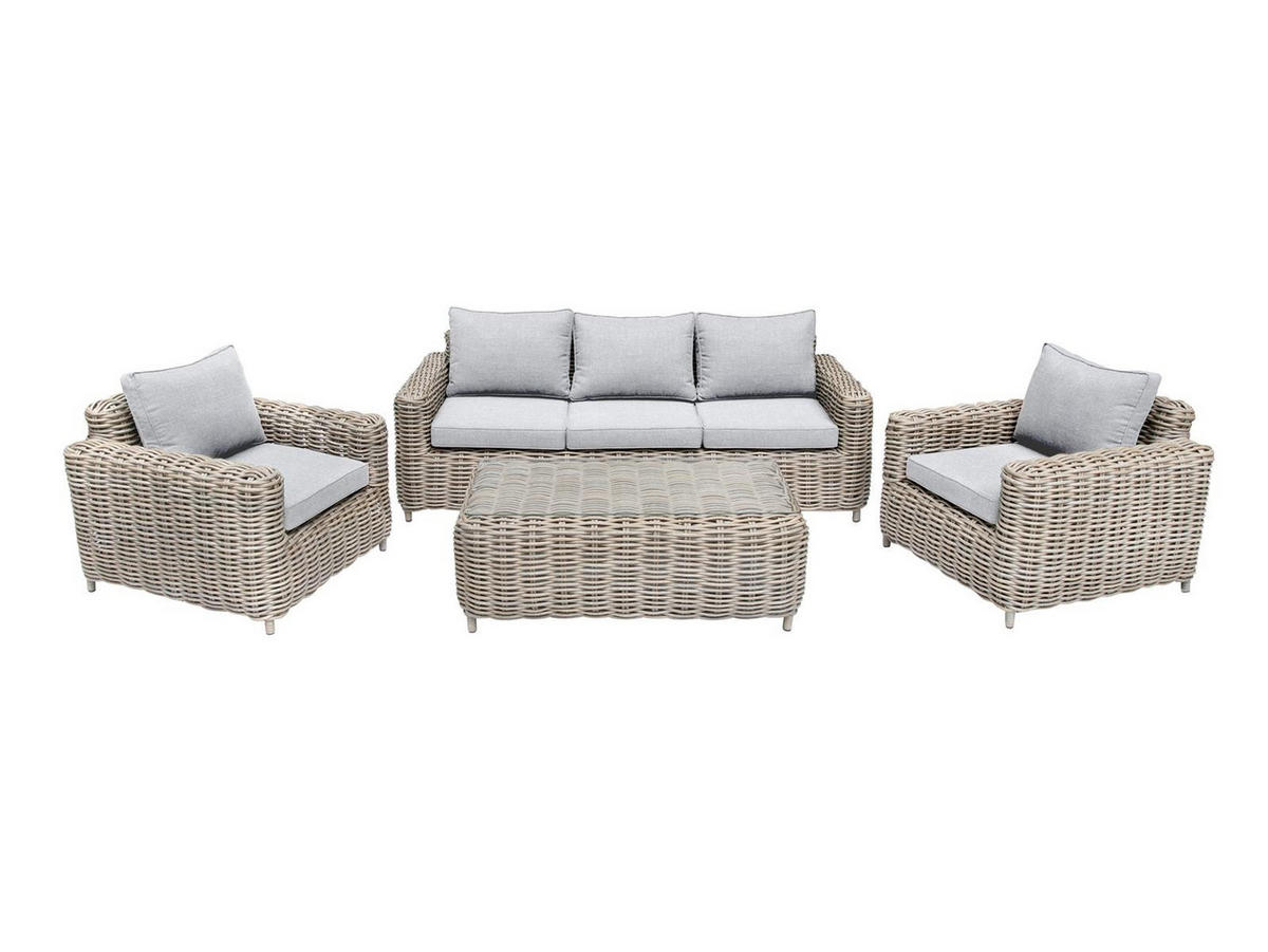 GARTENLOUNGE-SET Merando Beige Polyrattan für 5 Personen - Braun, Naturmaterialien - Green Spirit
