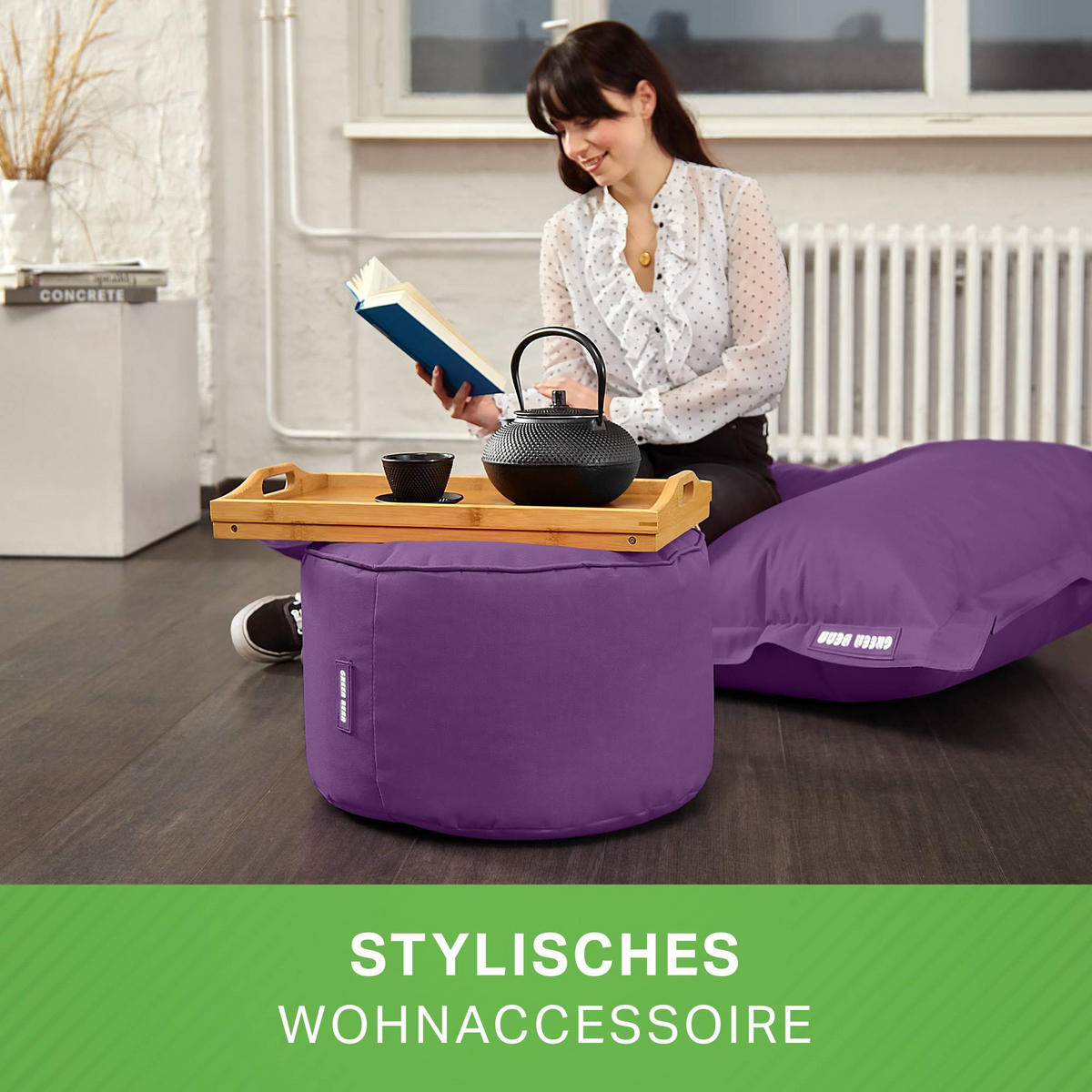 SITZSACK-HOCKER Pouf "Stay" 45x25cm - Lila, Textil (45/25/45cm) - Green Bean